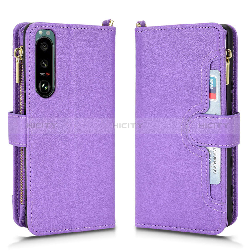 Funda de Cuero Cartera con Soporte Carcasa BY2 para Sony Xperia 5 III SO-53B Morado