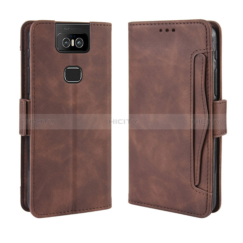 Funda de Cuero Cartera con Soporte Carcasa BY3 para Asus Zenfone 6 ZS630KL Marron