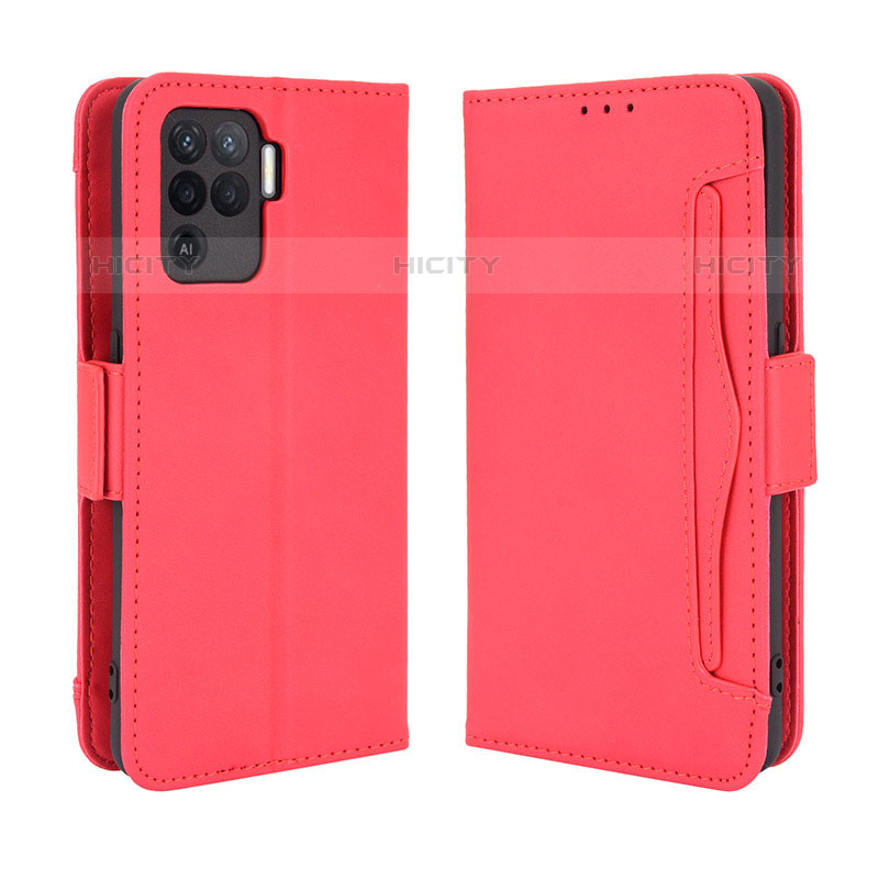 Funda de Cuero Cartera con Soporte Carcasa BY3 para Oppo F19 Pro Rojo