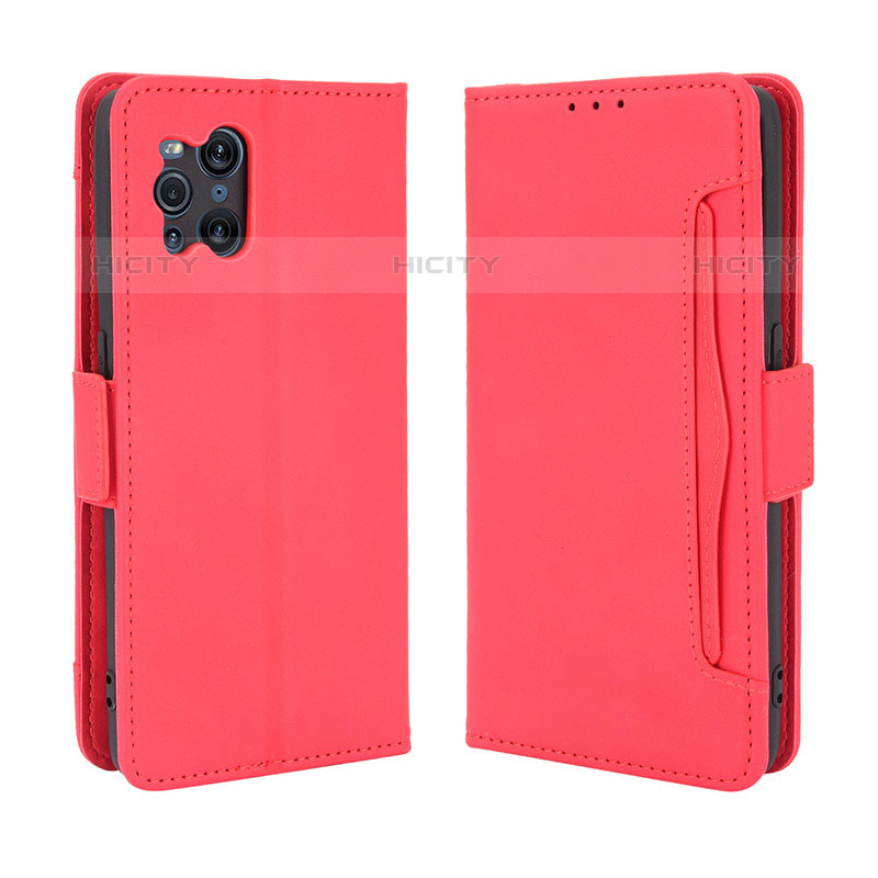 Funda de Cuero Cartera con Soporte Carcasa BY3 para Oppo Find X3 Pro 5G Rojo