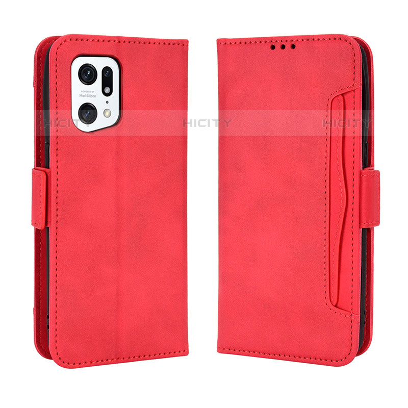 Funda de Cuero Cartera con Soporte Carcasa BY3 para Oppo Find X5 Pro 5G Rojo