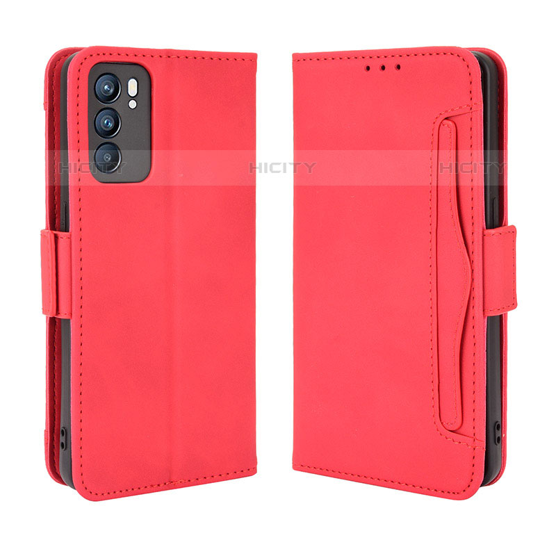 Funda de Cuero Cartera con Soporte Carcasa BY3 para Oppo Reno6 5G Rojo