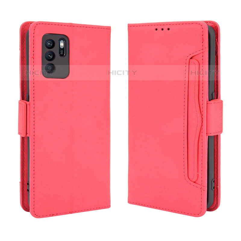 Funda de Cuero Cartera con Soporte Carcasa BY3 para Oppo Reno6 Z 5G Rojo