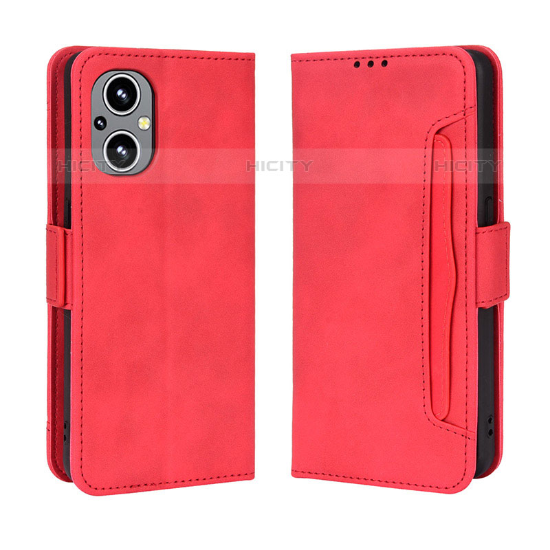 Funda de Cuero Cartera con Soporte Carcasa BY3 para Oppo Reno8 Lite 5G Rojo