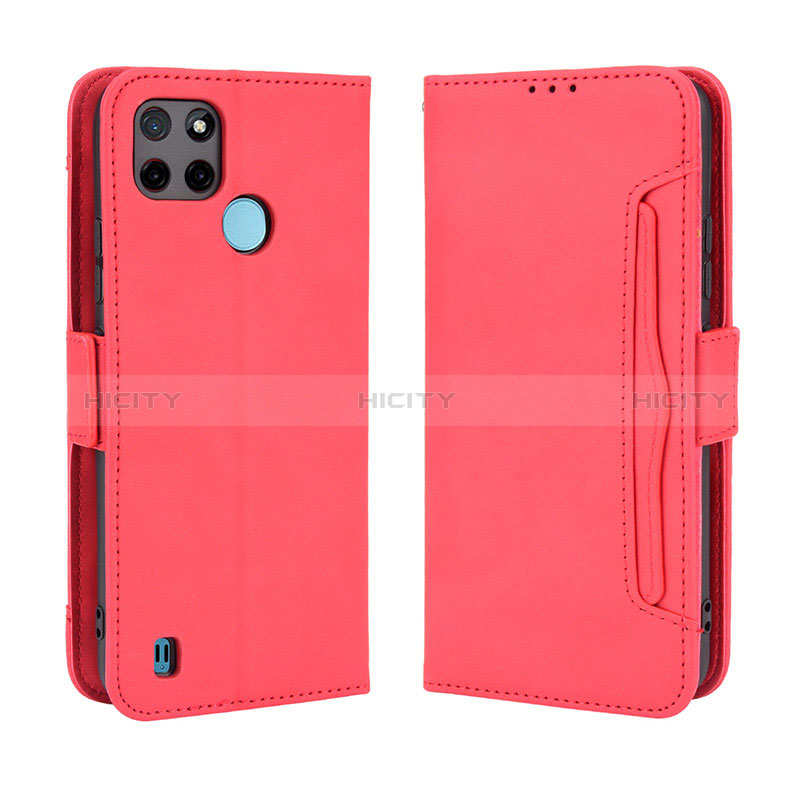 Funda de Cuero Cartera con Soporte Carcasa BY3 para Realme C21Y Rojo