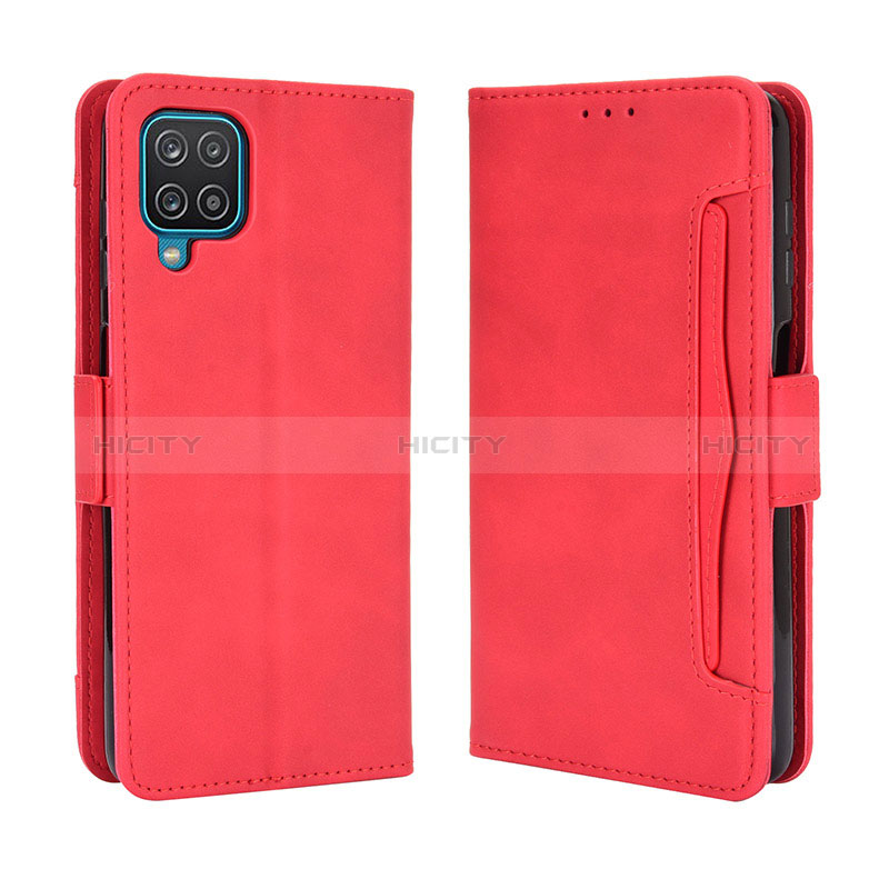 Funda de Cuero Cartera con Soporte Carcasa BY3 para Samsung Galaxy A12 Nacho Rojo