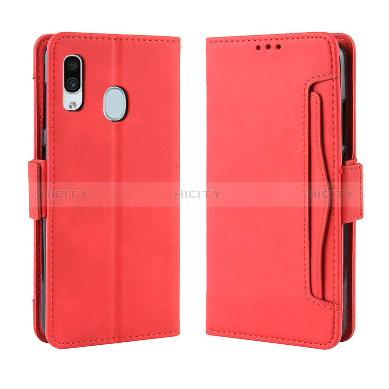 Funda de Cuero Cartera con Soporte Carcasa BY3 para Samsung Galaxy A20 Rojo