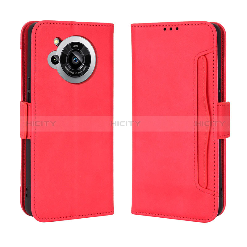 Funda de Cuero Cartera con Soporte Carcasa BY3 para Sharp Aquos R7 Rojo