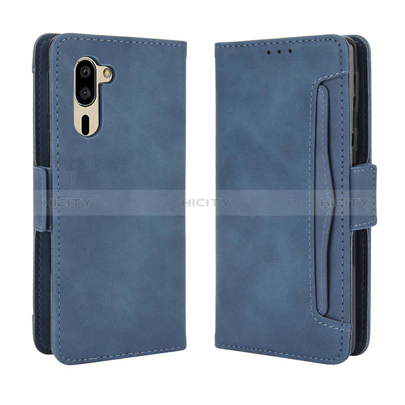 Funda de Cuero Cartera con Soporte Carcasa BY3 para Sharp Simple Sumaho 5 Azul