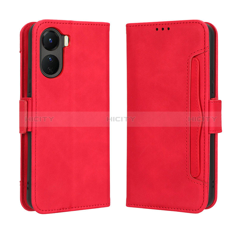 Funda de Cuero Cartera con Soporte Carcasa BY3 para Vivo Y16 Rojo