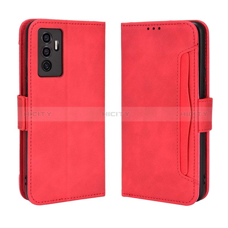 Funda de Cuero Cartera con Soporte Carcasa BY3 para Vivo Y75 4G Rojo