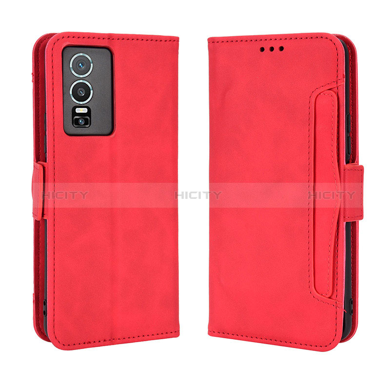 Funda de Cuero Cartera con Soporte Carcasa BY3 para Vivo Y76 5G Rojo