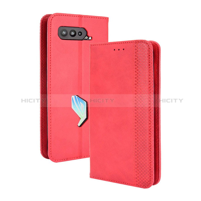 Funda de Cuero Cartera con Soporte Carcasa BY4 para Asus ROG Phone 5 Pro Rojo