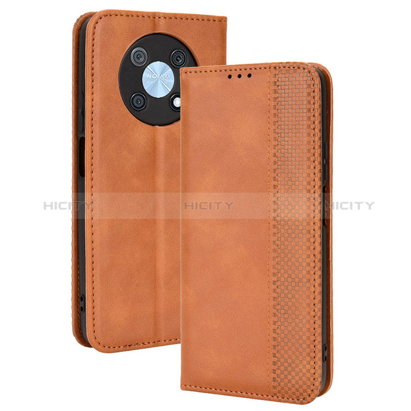 Funda de Cuero Cartera con Soporte Carcasa BY4 para Huawei Enjoy 50 Pro Marron