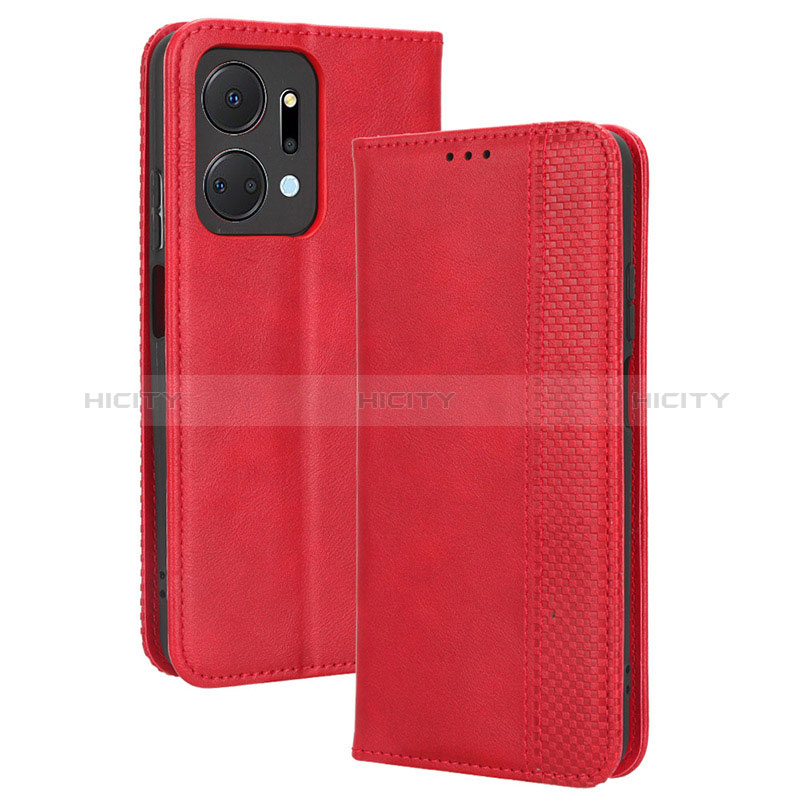 Funda de Cuero Cartera con Soporte Carcasa BY4 para Huawei Honor X7a Rojo