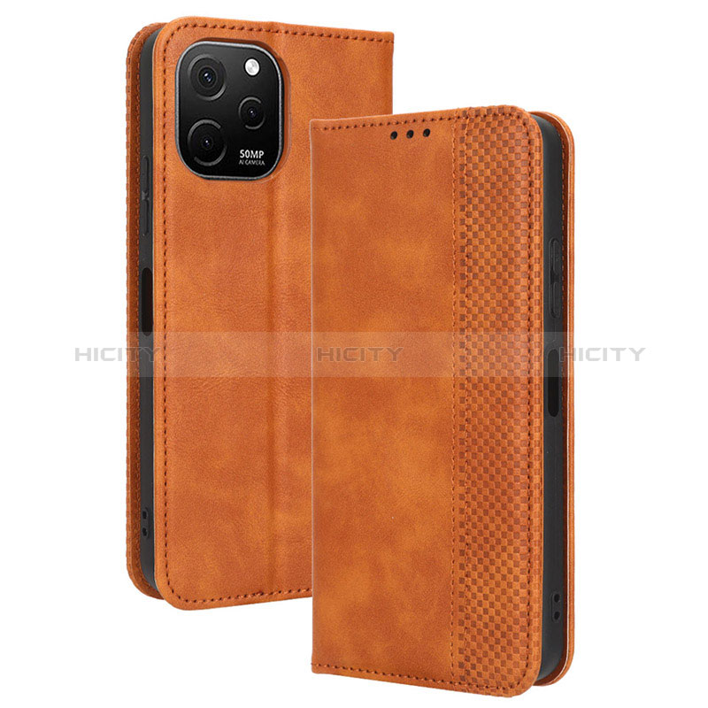 Funda de Cuero Cartera con Soporte Carcasa BY4 para Huawei Nova Y61 Marron