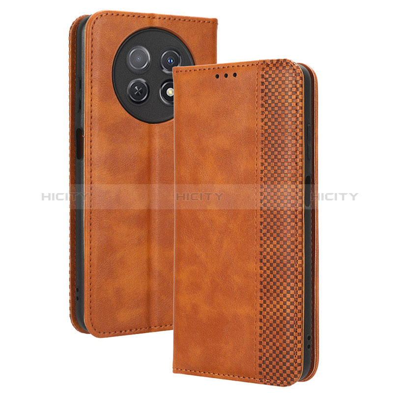 Funda de Cuero Cartera con Soporte Carcasa BY4 para Huawei Nova Y91 Marron