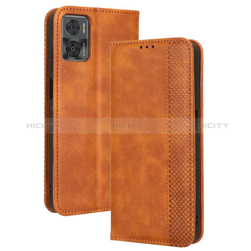 Funda de Cuero Cartera con Soporte Carcasa BY4 para Motorola Moto E22 Marron