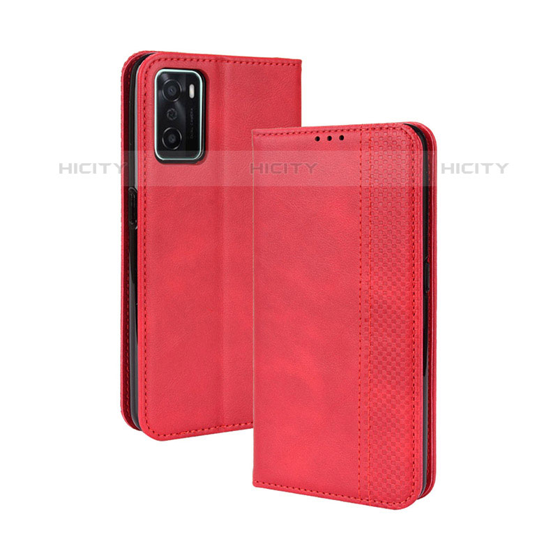 Funda de Cuero Cartera con Soporte Carcasa BY4 para Oppo A55S 5G Rojo