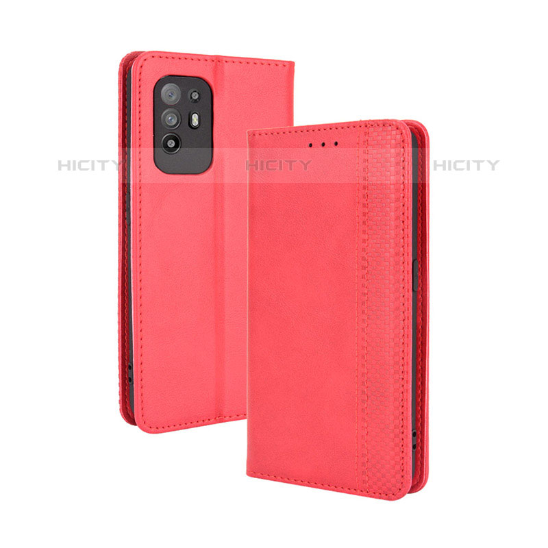 Funda de Cuero Cartera con Soporte Carcasa BY4 para Oppo A95 5G Rojo