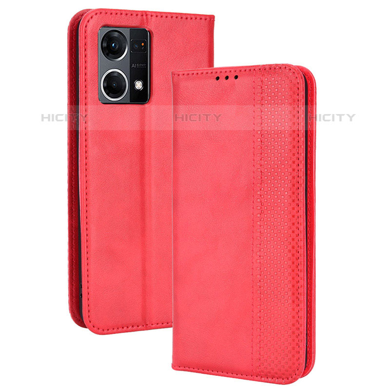 Funda de Cuero Cartera con Soporte Carcasa BY4 para Oppo F21 Pro 4G Rojo