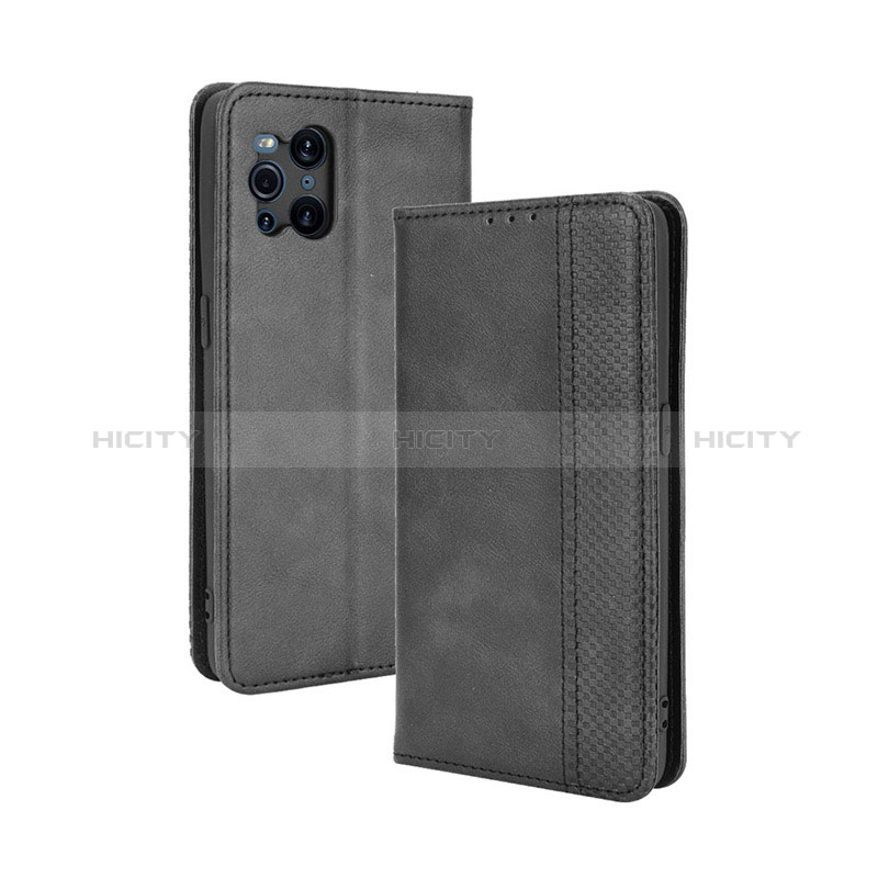 Funda de Cuero Cartera con Soporte Carcasa BY4 para Oppo Find X3 5G Negro