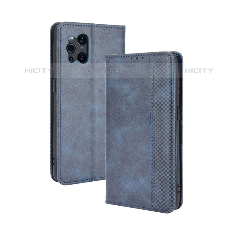 Funda de Cuero Cartera con Soporte Carcasa BY4 para Oppo Find X3 Pro 5G Azul