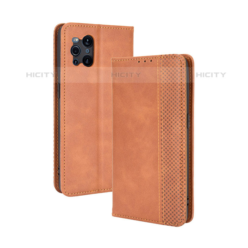 Funda de Cuero Cartera con Soporte Carcasa BY4 para Oppo Find X3 Pro 5G Marron