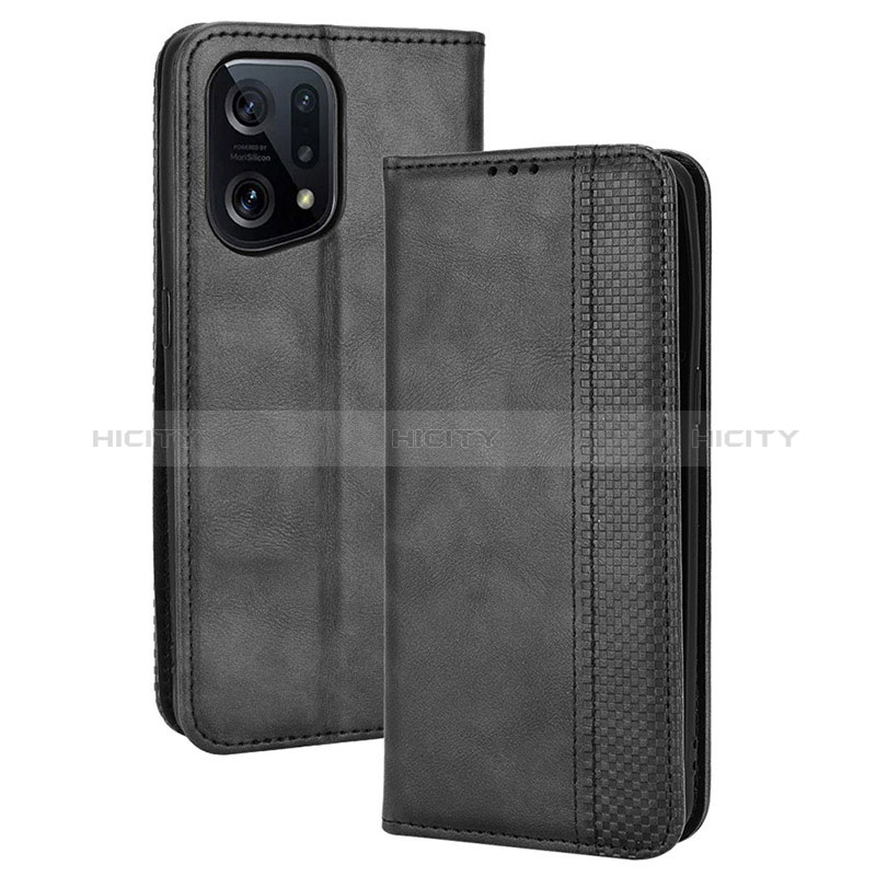 Funda de Cuero Cartera con Soporte Carcasa BY4 para Oppo Find X5 5G Negro