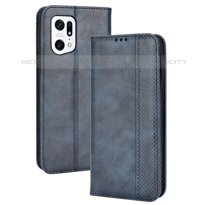 Funda de Cuero Cartera con Soporte Carcasa BY4 para Oppo Find X5 Pro 5G Azul