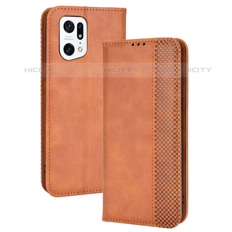 Funda de Cuero Cartera con Soporte Carcasa BY4 para Oppo Find X5 Pro 5G Marron