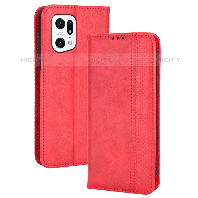 Funda de Cuero Cartera con Soporte Carcasa BY4 para Oppo Find X5 Pro 5G Rojo