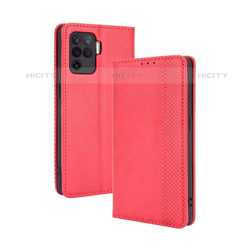 Funda de Cuero Cartera con Soporte Carcasa BY4 para Oppo Reno5 F Rojo