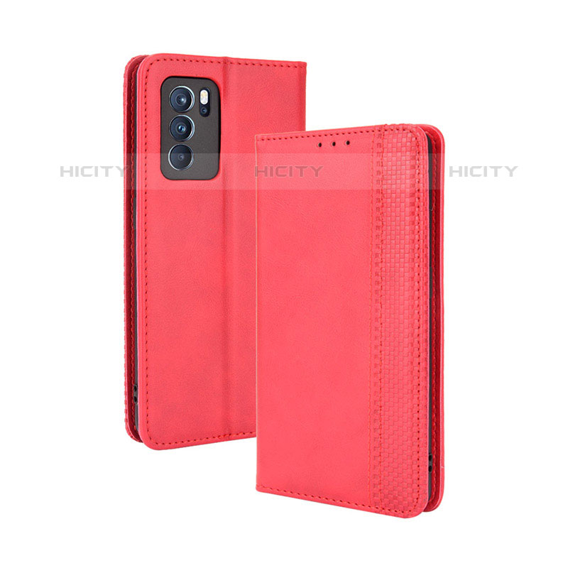 Funda de Cuero Cartera con Soporte Carcasa BY4 para Oppo Reno6 Pro 5G India Rojo