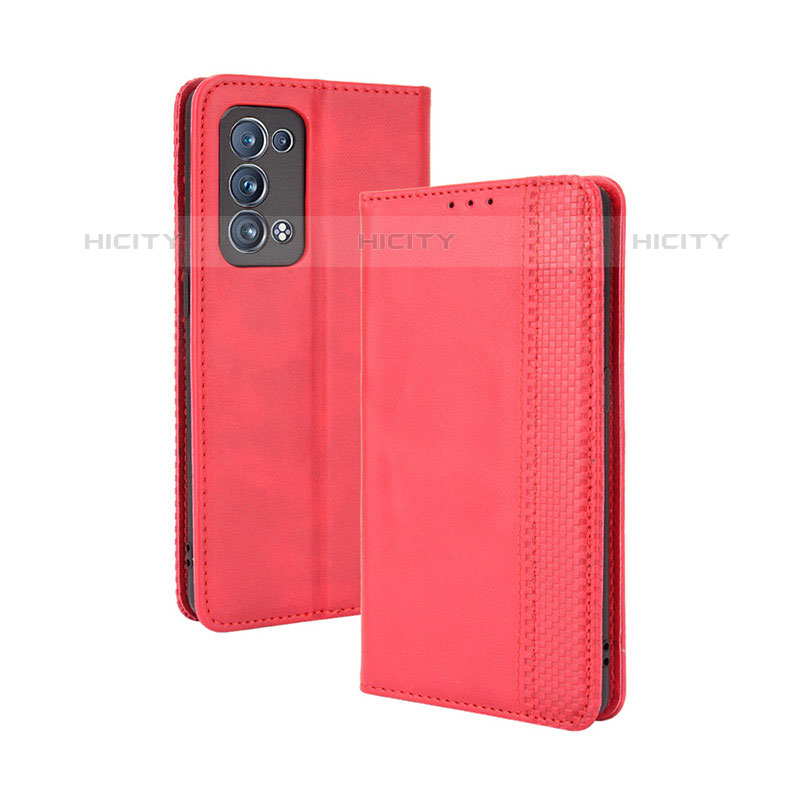 Funda de Cuero Cartera con Soporte Carcasa BY4 para Oppo Reno6 Pro 5G Rojo