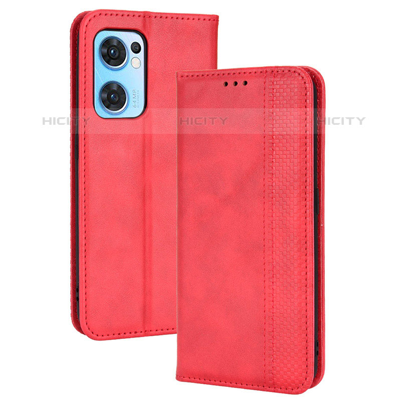 Funda de Cuero Cartera con Soporte Carcasa BY4 para Oppo Reno7 5G Rojo