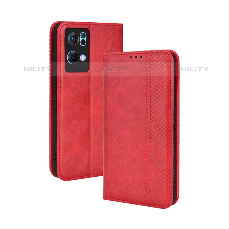 Funda de Cuero Cartera con Soporte Carcasa BY4 para Oppo Reno7 Pro 5G Rojo