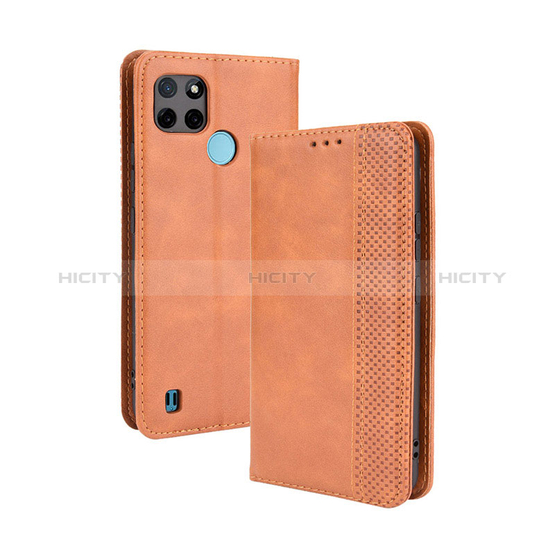 Funda de Cuero Cartera con Soporte Carcasa BY4 para Realme C21Y Marron