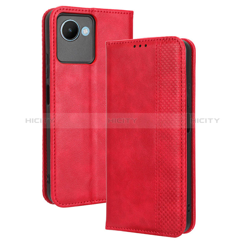 Funda de Cuero Cartera con Soporte Carcasa BY4 para Realme C30 Rojo