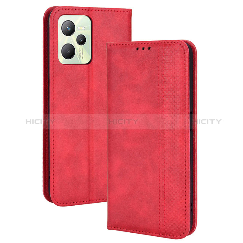 Funda de Cuero Cartera con Soporte Carcasa BY4 para Realme C35 Rojo