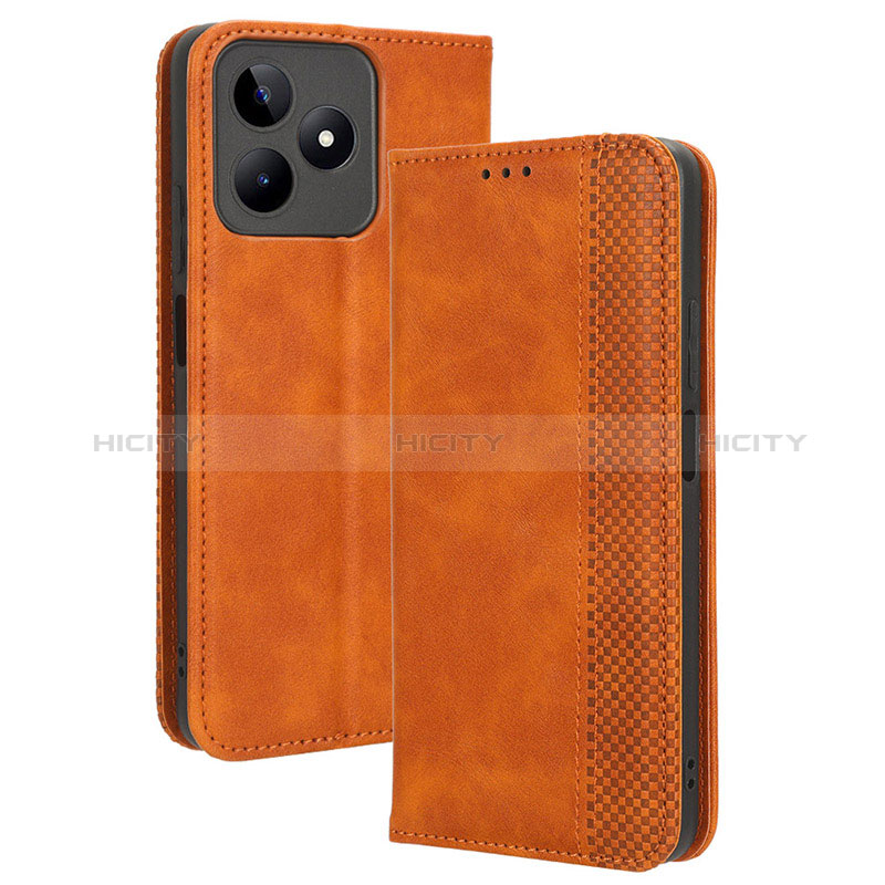 Funda de Cuero Cartera con Soporte Carcasa BY4 para Realme C53 Marron