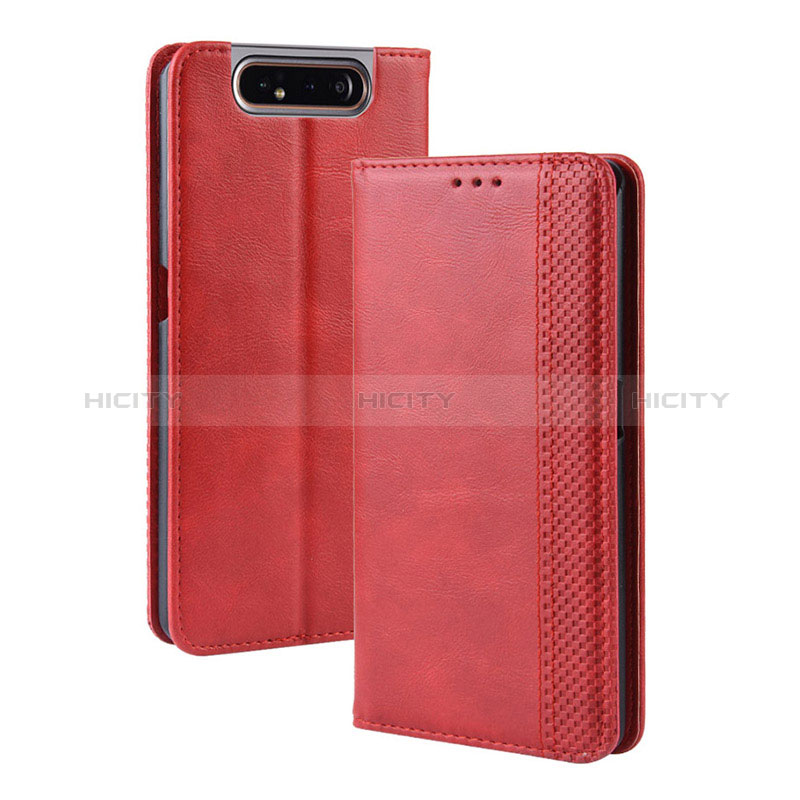 Funda de Cuero Cartera con Soporte Carcasa BY4 para Samsung Galaxy A80 Rojo