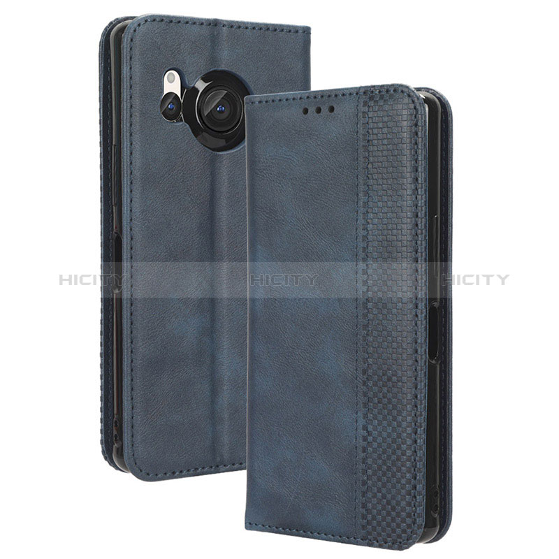 Funda de Cuero Cartera con Soporte Carcasa BY4 para Sharp Aquos R8s Azul