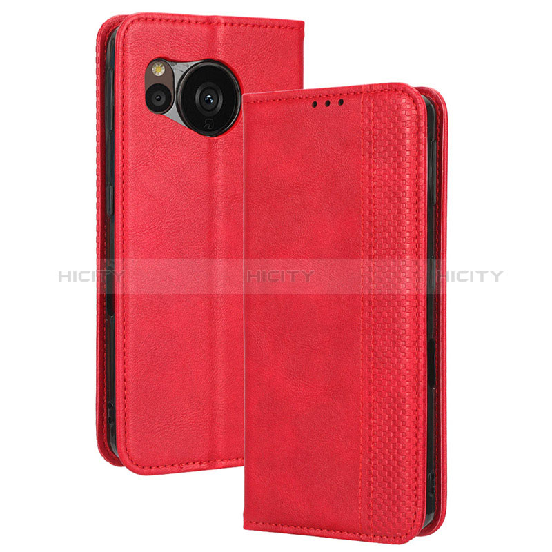 Funda de Cuero Cartera con Soporte Carcasa BY4 para Sharp Aquos Sense7 Plus Rojo