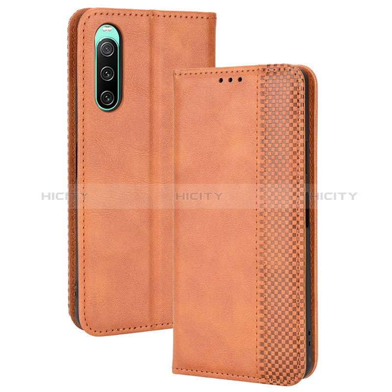 Funda de Cuero Cartera con Soporte Carcasa BY4 para Sony Xperia 10 IV SO-52C Marron