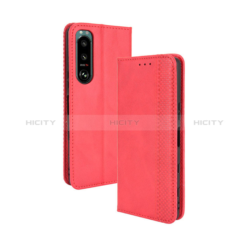 Funda de Cuero Cartera con Soporte Carcasa BY4 para Sony Xperia 5 III Rojo