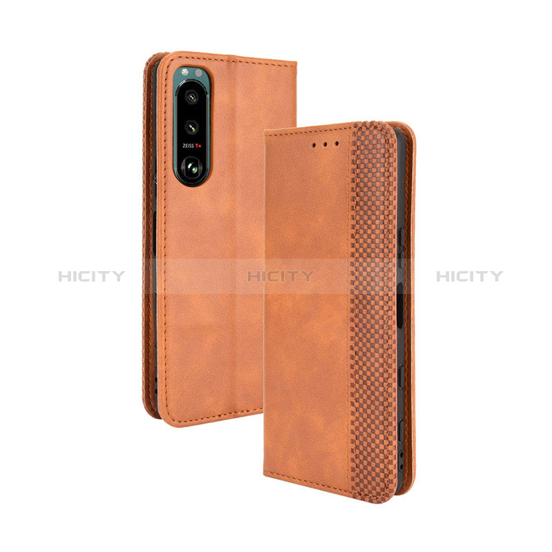 Funda de Cuero Cartera con Soporte Carcasa BY4 para Sony Xperia 5 III SO-53B Marron