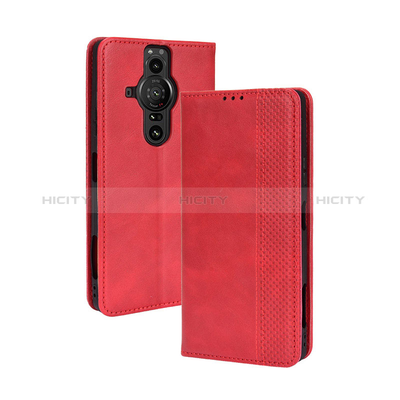 Funda de Cuero Cartera con Soporte Carcasa BY4 para Sony Xperia PRO-I Rojo