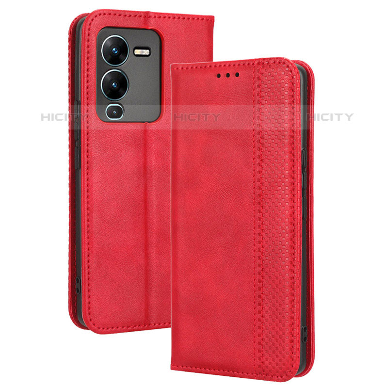 Funda de Cuero Cartera con Soporte Carcasa BY4 para Vivo V25 Pro 5G Rojo