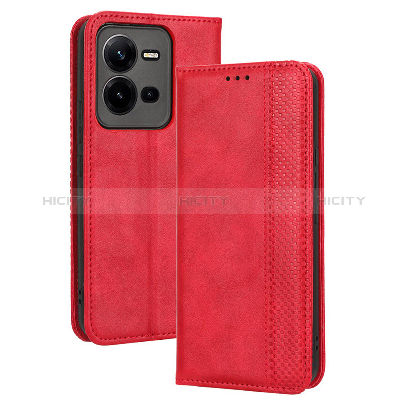 Funda de Cuero Cartera con Soporte Carcasa BY4 para Vivo V25e Rojo